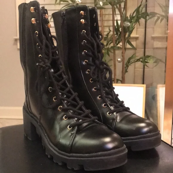 JUSTFAB Mid-Calf Zip Lug Sole Combat Boot - Picture 2 of 7